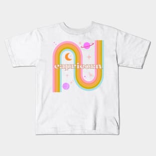 Capricorn 70s Rainbow with planets Kids T-Shirt